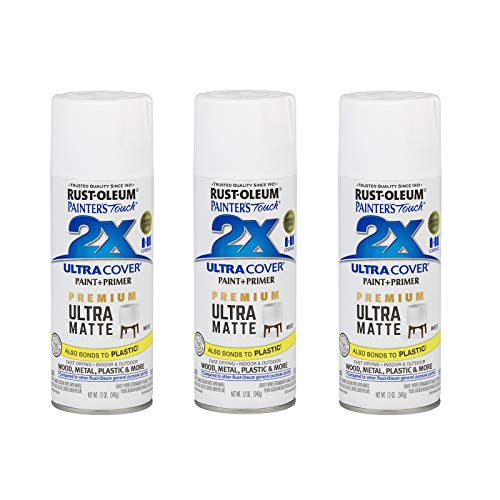 Rust-Oleum 331181-3PK Painter's Touch 2X Ultra Cover Spray Paint, 12 oz, Ultra Matte White, 3 Pack
