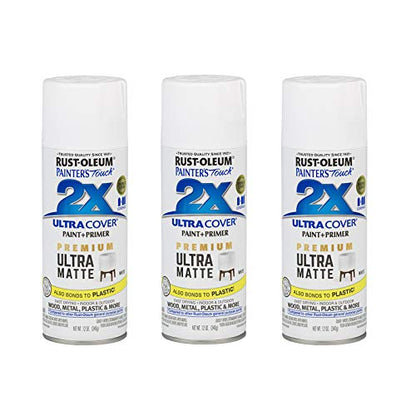 Rust-Oleum 331181-3PK Painter's Touch 2X Ultra Cover Spray Paint, 12 oz, Ultra Matte White, 3 Pack