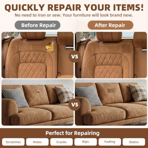 Fabric Repair Patch, Self Adhesive Couch Tape for Cloth Furniture - color: Suede Brown, size: 3.5X79 Inch