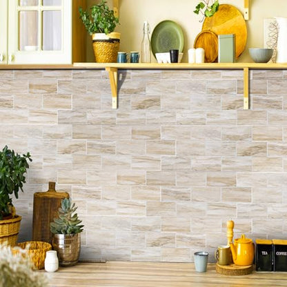 20-Sheet Peel and Stick Backsplash, Subway Tile Wall Tiles 13.5" x 5.8" 3D PVC Adhesive Stick on Tile Stick for Kitchen Fireplace (Greek Beige Marble) - color: Greek Beige Marble
