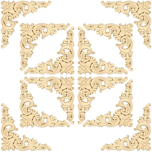 Wood Appliques 12PCS Unfinished Wood Onlay 3.1in Furniture Cabinet Decor - size: 3.1 inch