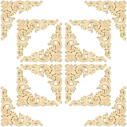 Wood Appliques 12PCS Unfinished Wood Onlay 3.1in Furniture Cabinet Decor - size: 3.1 inch