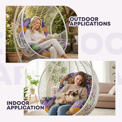 Hanging Egg Chair Cushion 47x35x7 Inches Waterproof Purple Flowers - color: 2#