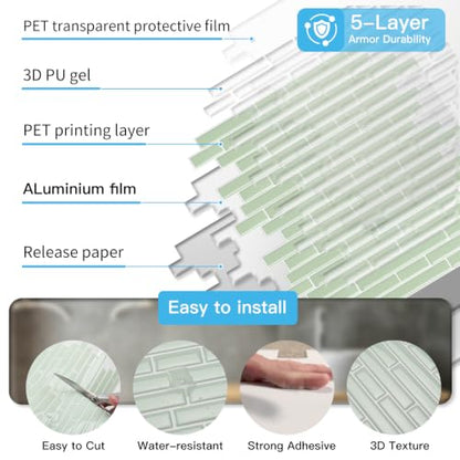 Art3d Linear Subway Design Tile Peel and Stick Backsplash, 20-Sheet, Teal - color: Teal