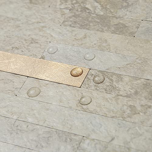 AULIGET 20 Sheets Faux Stone Peel and Stick Backsplash, Beige Marble Look PVC Wall Tiles Stick on Backsplash for Kitchen - color: Stone Beige + Metal Copper, size: 20 Sheets, 6"x12"x0.12"