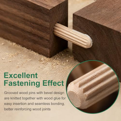 150Pcs Wood Dowels Kit 1/4 x 1-3/16 inch, Wooden Dowel Pins, Fluted Wood Dowels Rods for Crafts, Furniture, DIY Manual - size: 1/4" x 1-3/16"