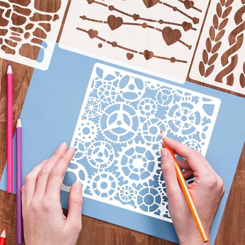 16Pcs Geometric Stencils for Painting, 6 X 6 Inch Reusable Abstract Stencils Cubist Stencils for Crafts Painting DIY Card Makin