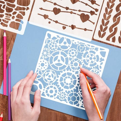 16Pcs Geometric Stencils for Painting, 6 X 6 Inch Reusable Abstract Stencils Cubist Stencils for Crafts Painting DIY Card Makin