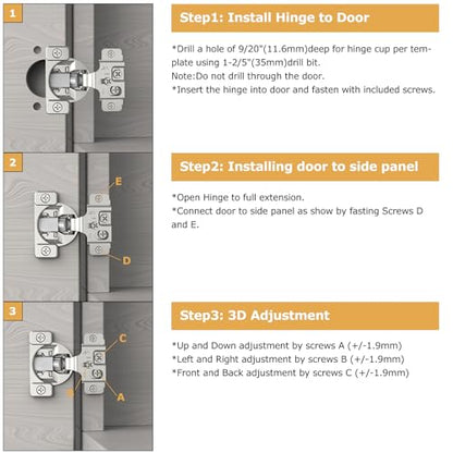 Furniware 30 Pieces 1/2 in Overlay Soft Close Concealed Hinge, 105 Degree - color: 30 Pieces, size: 1/2"