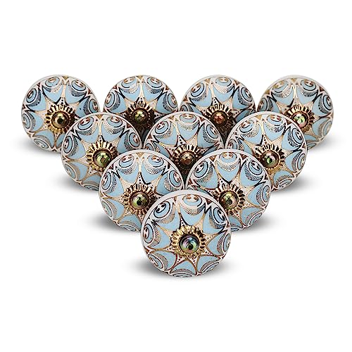 Knobs for Cabinets and Drawers Blue Door Knobs for Cupboards Assorted Hand Painted Door Pull Handles for Dresser Kitchen Wardrobes Boho Home Interior Decor Pack of 4 - color: Turquoise, style: STYLE OF 4