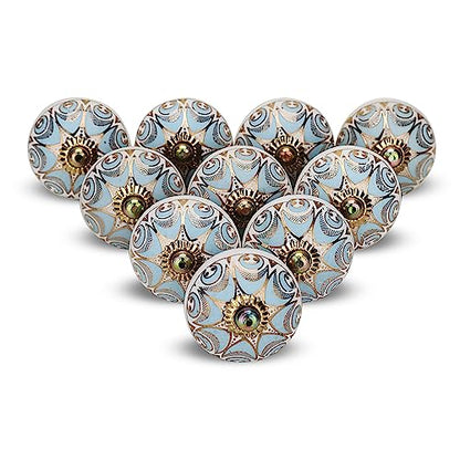 Turquoise Ceramic Cabinet Knobs Pack of 4 - color: Turquoise, style: Art Deco