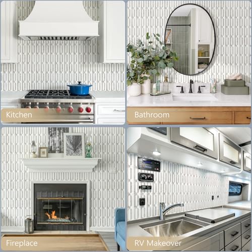 STICKGOO Peel and Stick Backsplash Tiles, 12 x 12 in, White/Beige - color: Pure White+Beige Slate