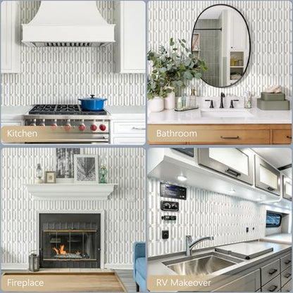 STICKGOO Peel and Stick Backsplash Tiles, 12 x 12 in, White/Beige - color: Pure White+Beige Slate