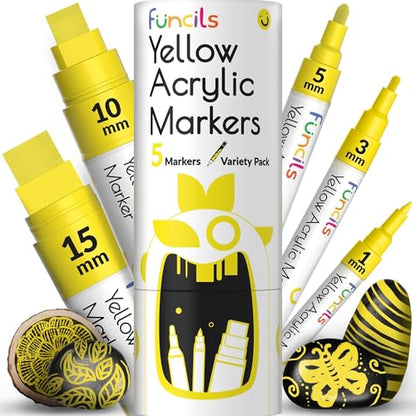 5 Yellow Paint Markers - Acrylic Paint Pen for Canvas, Wood, Metal - color: Yellow