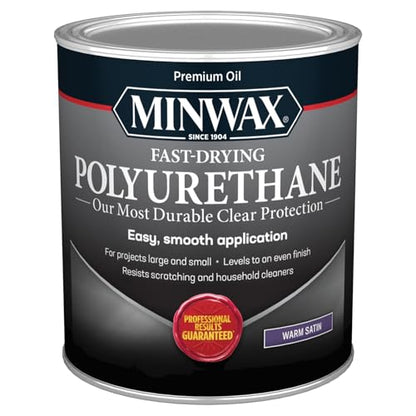 Minwax Fast Drying Polyurethane Protective Wood Finish, Warm Satin, 1 Quart - size: Quart