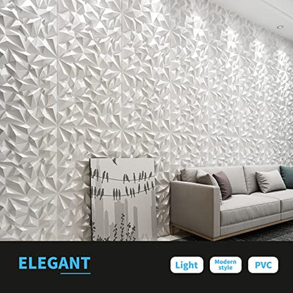 Art3d Textures 3D Wall Panels White Diamond Design for Interior Wall Decor Pack of 12 Tiles 32 Sq Ft (PVC)