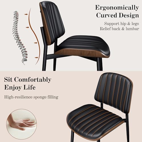 REONEY Dining Chairs Set of 4, Mid-Century Modern Kitchen Chairs, Black - color: Dark Black Vertical Stripes