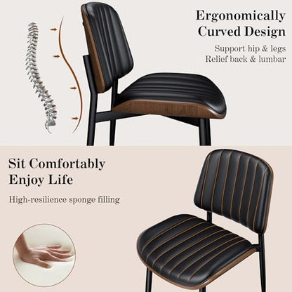 REONEY Dining Chairs Set of 4, Mid-Century Modern Kitchen Chairs, Black - color: Dark Black Vertical Stripes