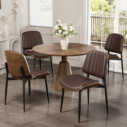 REONEY Dining Chairs Set of 4, Mid-Century Modern Kitchen Chairs, Brown - color: Dark Brown Vertical Stripes