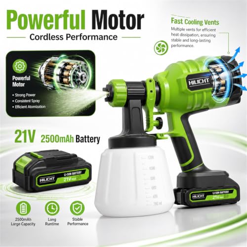 Brushless Cordless Paint Sprayer Kit, 21V Battery, 80 DIN/s