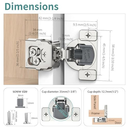 10 Pack 1 1/4" Overlay 3D Soft Close Hinges for Face Frame Kitchen Cabinet, 3 Way Adjust, Self Closing Concealed Cabinet Hinges-105 Degree