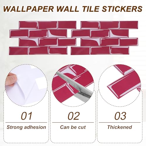 HARFINGTON Peel and Stick Backsplash Tiles 9.4"x4.7" Burgundy, 10Pcs - color: Burgundy