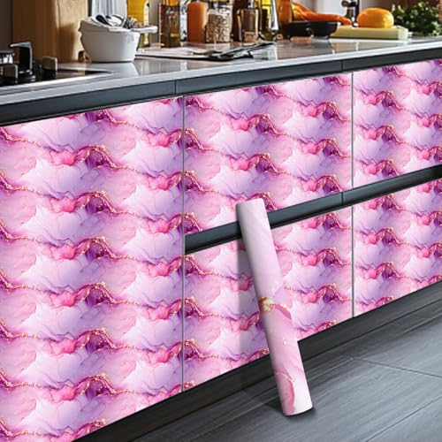 HOMETITUTE Pink Purple Marble Peel Stick Wallpaper 118.1x17.7 Inch Vinyl - color: Pink Purple Marble