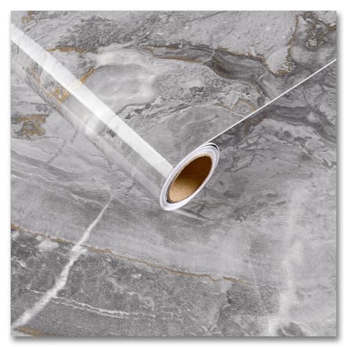 CRE8TIVE Slate Grey Gold Marble Wallpaper Peel and Stick Glossy Marble Contact Paper for Countertops Waterproof 12"x354" Thick Self Adhesive Removable Wallpaper for Bathroom Bedroom Cabinets Shelves - color: Glossy Grey Gold, size: 12" x 354"