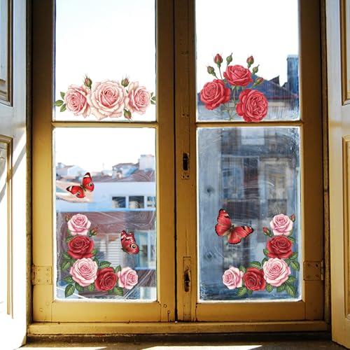 GLOBLELAND 4 Sheets Roses Flowers Corners Furniture Transfers Stickers 6x12inch Pink Roses Rub on Transfer UV Self-Adhesive Stickers Wall Art Craft for Bedroom Living Room Table Decoration