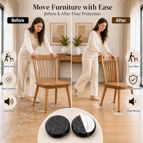 Chair Sliders for Carpet, 24 PCS, 1-1/4 Inch, Black, Self-Adhesive - color: Black-24 Pcs