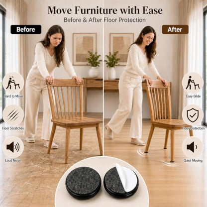 Chair Sliders for Carpet, 24 PCS, 1-1/4 Inch, Black, Self-Adhesive - color: Black-24 Pcs