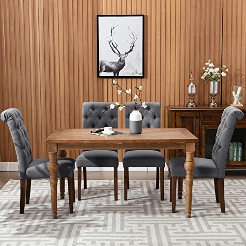 COLAMY Button Tufted Dining Chairs Set of 4, Accent Parsons Diner Upholstered Fabric Dining Room Stylish Kitchen Chairs with Solid Wood Legs and Padded Seat, Dark Grey - color: Dark Grey, size: set of 4