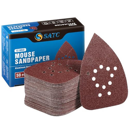 S SATC Mouse Detail Sander Sandpaper 50 PCS Mouse Sanding Pads 12 Hole Mouse Sandpaper Assorted 60/80/120/150/220 Grits - style: 50 PCS 12 Hole 60/80/120/150/220 Grits Mouse Sandpaper
