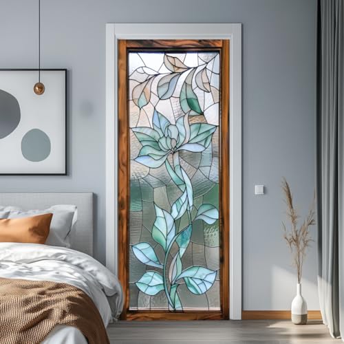 arricraft 2 Pcs Self-Adhesive Door Stickers, 31.5"x78.7" 3D Glass Pattern Door Murals Stickers Flowers PVC Removable Wallpaper Decoration for Bedrooms Living Room - style: 3D Glass Flower
