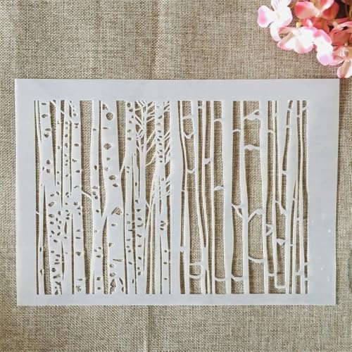 TIAMECH A4 Reusable Forest Leaves Tree Stencil for Painting - style: Tree Forest