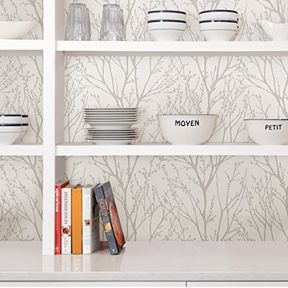 NuWallpaper Treetops Peel and Stick Wallpaper, White and Off-White, Removable Wallpaper, 20.5 in x 18 ft