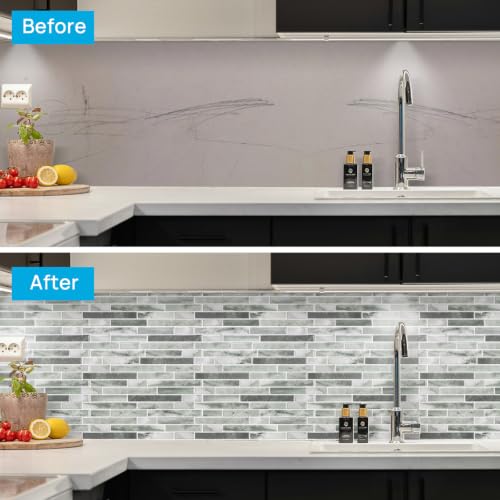 Peel and Stick Backsplash Tile, Stick on Green Marble Look Mosaic Wall Tile - color: Marble Green