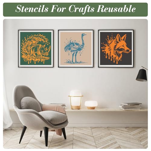 Animal Wave Stencils for Crafts Reusable 12Pcs Stencils(11.8X11.8 Inch) - color: Animal Wave