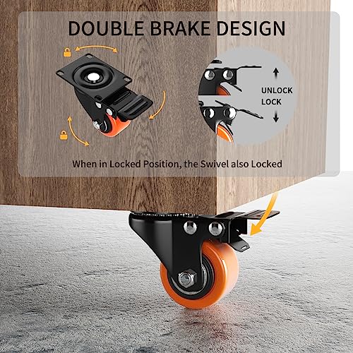 2 Inch Caster Wheels, Casters Set of 4 Heavy Duty with Brake - color: Orange, size: 2 Inch