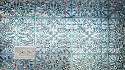 Main Street Peel and Stick Wallpaper Tiles, Teal & Silver Leaves, 24-Pack - style: Teal and Silver Leaves