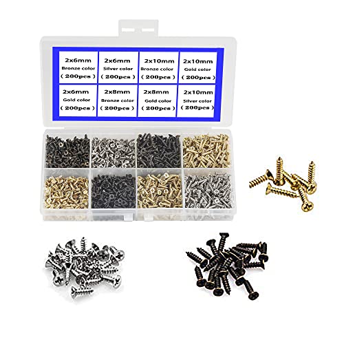 newlng 1600pcs Small Screws 2 * 6/8/10mm Phillips Flat Head Cross Self Tapping Tiny Screw Cabinet Electronic Accessories Screw Multifunctional DIY Micro Woodworking Mini Screw Set Gold Black Silver - color: 2 Combination