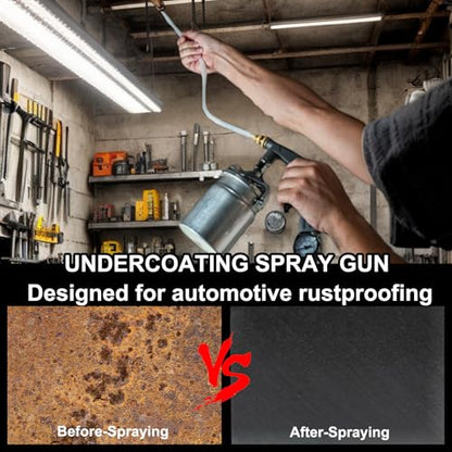 Undercoating Spray Gun with 1000ml Suction Feed Cup,Straight & 360° Spray Hose,No Area is Left Untouched, for Truck Bed Liner Coating, Rubberized Undercoat, Rust Proofing