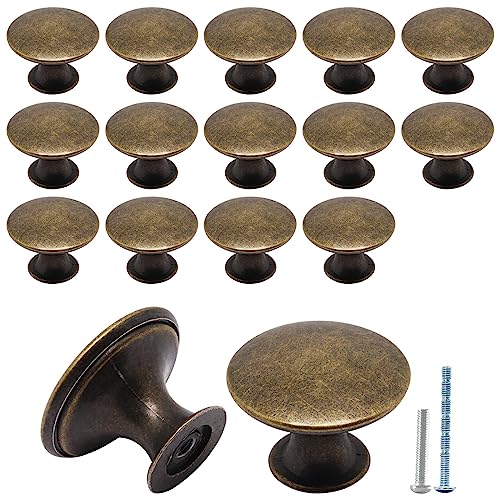 16 Pack Antique Brass Cabinet Knobs, Round Dresser Knobs Kitchen Drawer Knob, Single Hole Cupboard Door Knob Dresser Drawer Pulls Handles - color: Antique Brass, size: 16 Pack