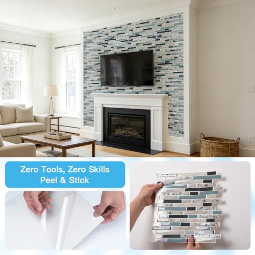 Art3d Linear Subway Design Tile Peel and Stick Backsplash, 20-Sheet, Blue - color: Blue