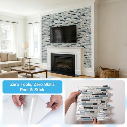 Art3d Linear Subway Design Tile Peel and Stick Backsplash, 20-Sheet, Blue - color: Blue