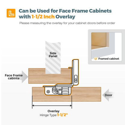 HOME EDIT 5 Pair 1-1/2 Inch Overlay Soft Close Cabinet Hinges Door Hinges - size: 1-1/2 inch Overlay