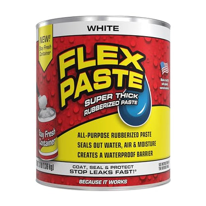 Flex Paste Rubberized Waterproof Sealant Paste, White, Quart, 1-Pack - color: White, size: Quart
