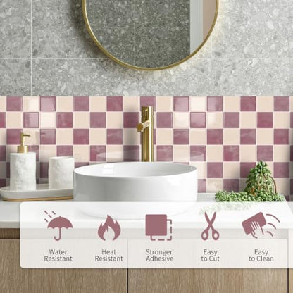 10 Sheets Upgraded Thicker Design Tile Peel and Stick Backsplash - color: Pink