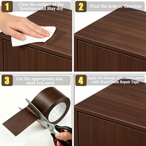 GSCIT Club Walnut Wood Tape, 2.3 inch X 15ft Self Adhesive Wood Grain Tape Walnut Repair Patch for Tables, Chairs, Baseboards, Doors, Windows, Floors, Handicraft DIY.