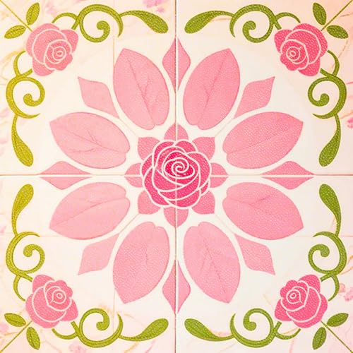 HOMETITUTE Pink Rose Floral Peel Stick Vinyl Floor Tile 12x12 Inch - style: Pink Rose Floral